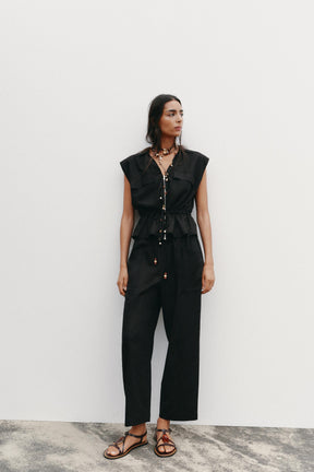 LINEN BLEND SAFARI TOP