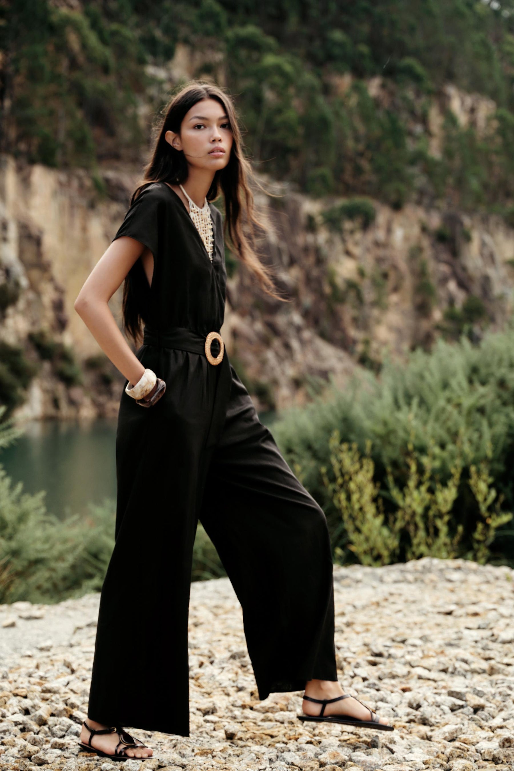 LINEN BLEND LONG JUMPSUIT WITH BELT - Image 7