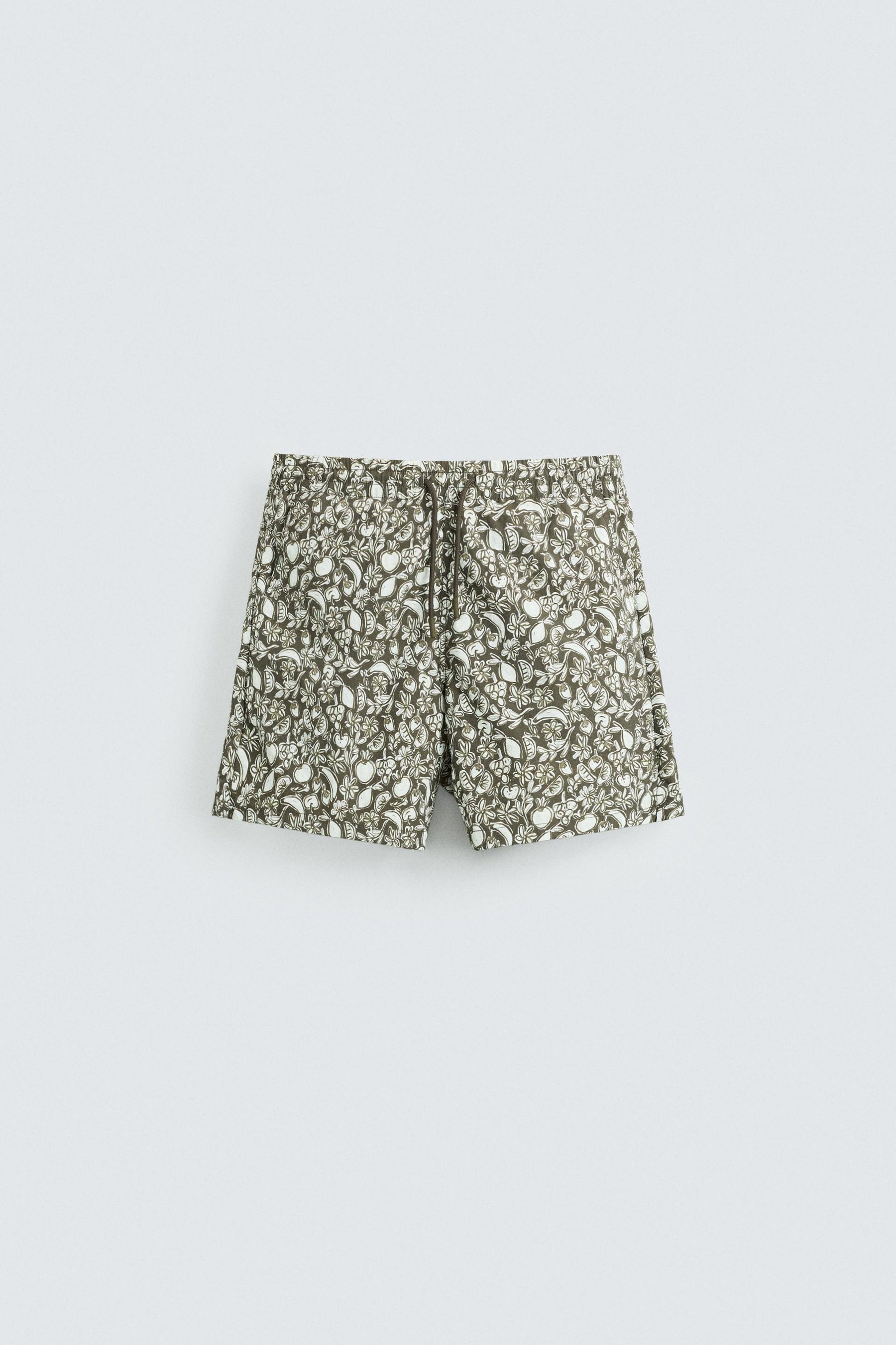 FRUIT PRINT MID-LENGTH SWIMMING TRUNKS - Image 1
