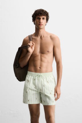 EMBROIDERED MID-LENGTH SWIMMING TRUNKS - Image 2