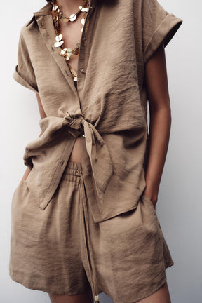 Beaded Drawstring Bermuda Shorts