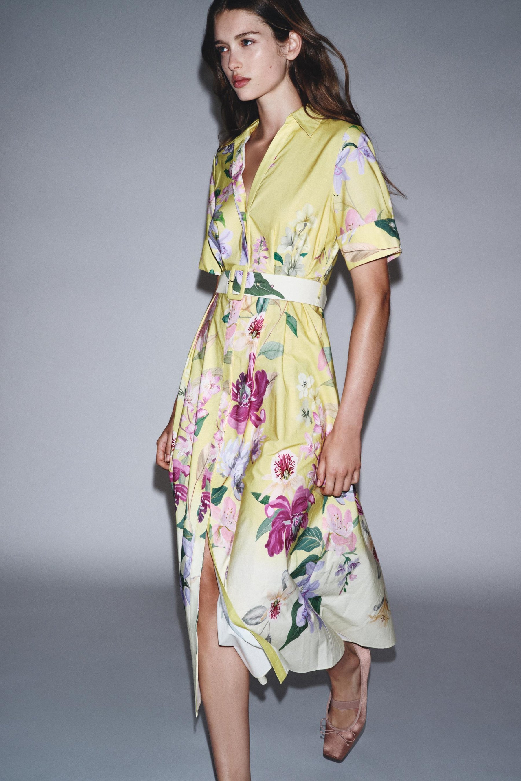 FLORAL PRINT MIDI DRESS WITH BELT - Image 2
