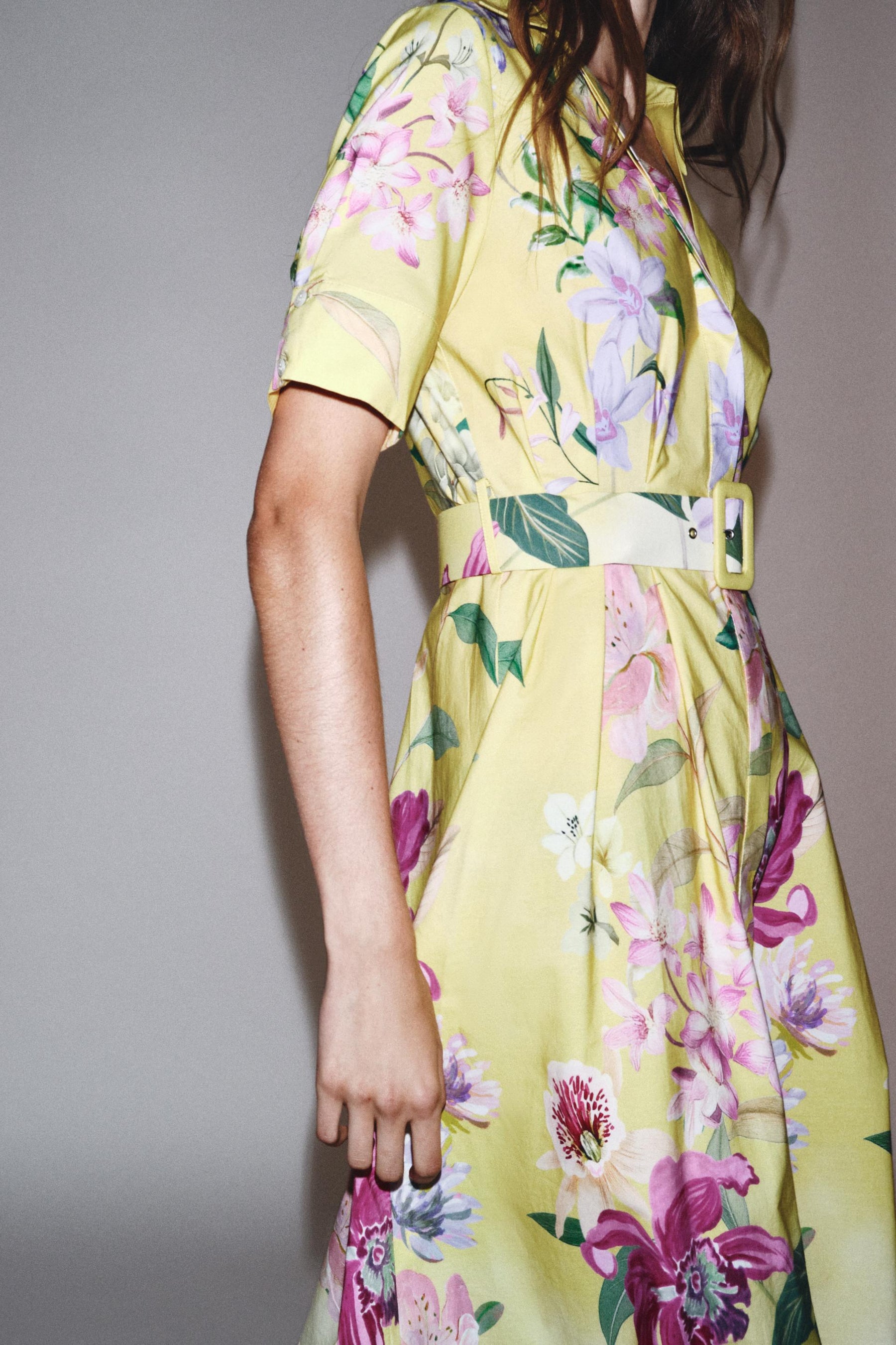 FLORAL PRINT MIDI DRESS WITH BELT - Image 3