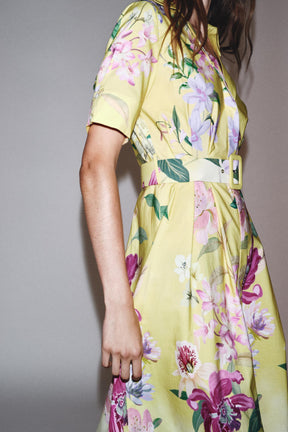 FLORAL PRINT MIDI DRESS WITH BELT - Image 3