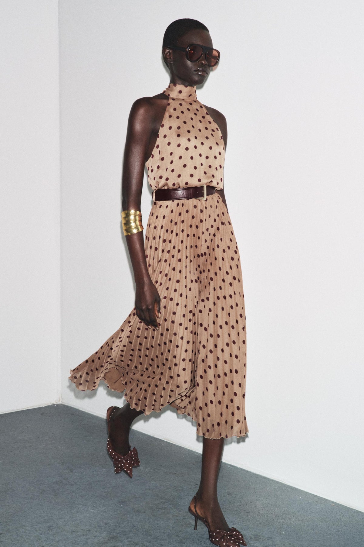 POLKA DOT MIDI DRESS WITH BELT - Image 1