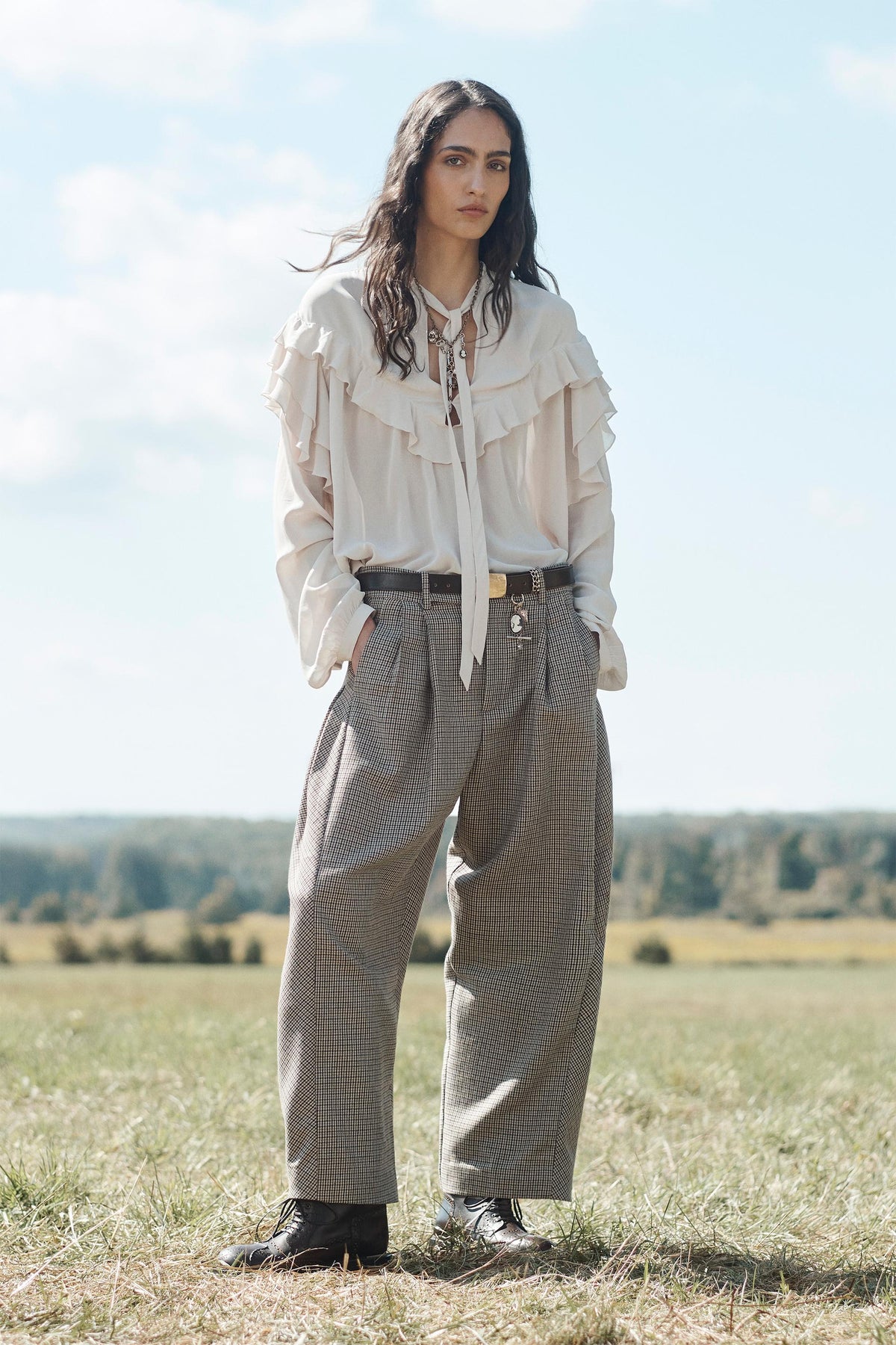 WOOL CHECK TROUSERS