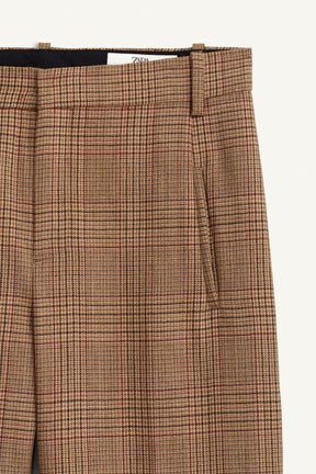 WOOL CHECK FLARE TROUSERS