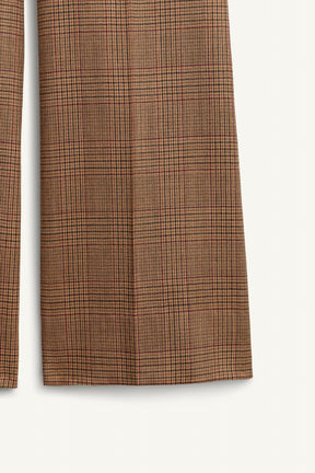 WOOL CHECK FLARE TROUSERS