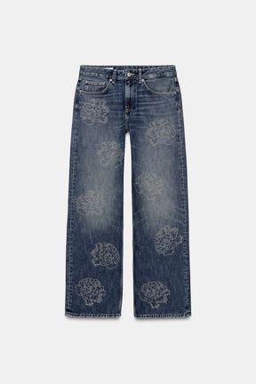 Floral High-Waist Jeans