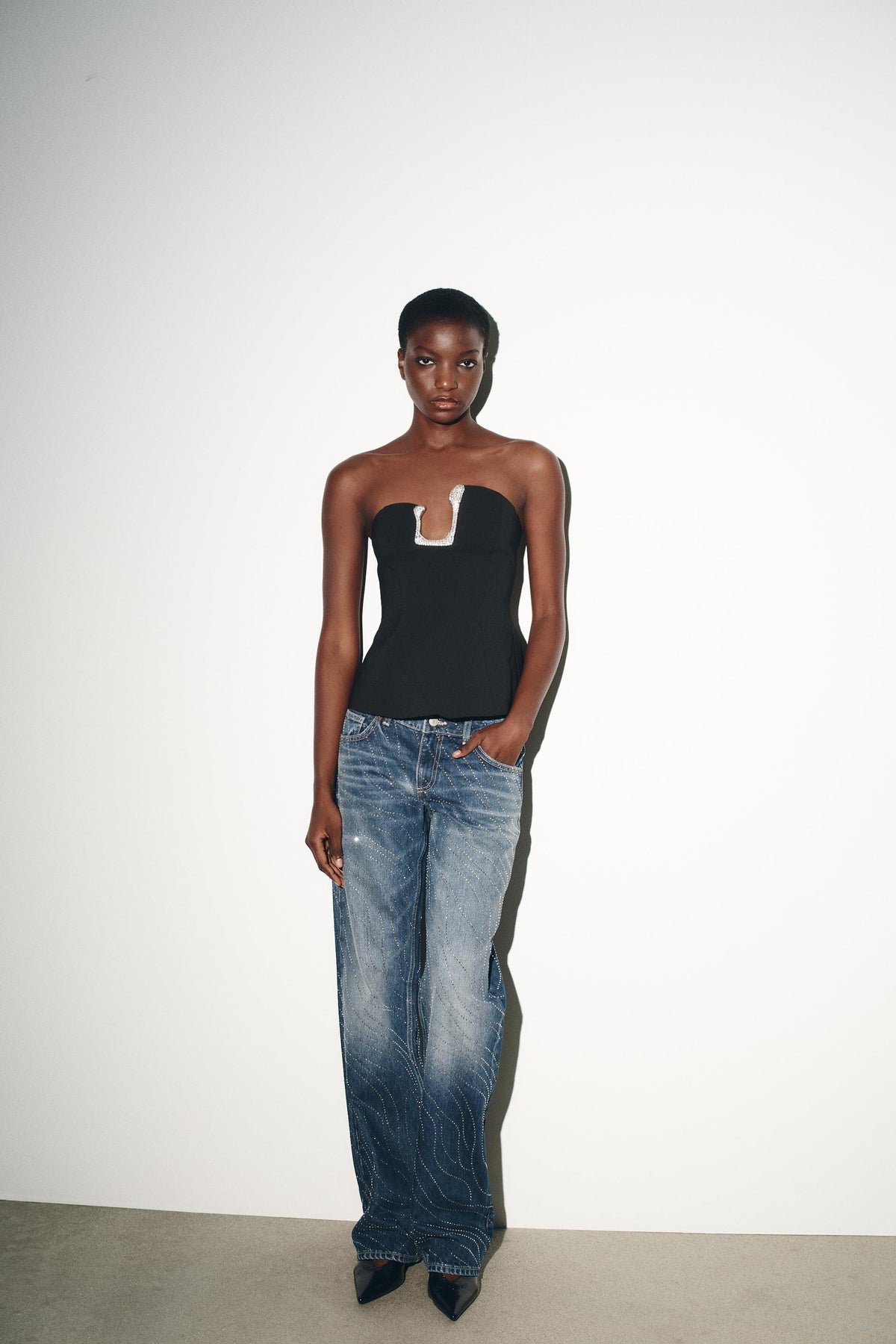 Rhinestone Wide-Leg Jeans