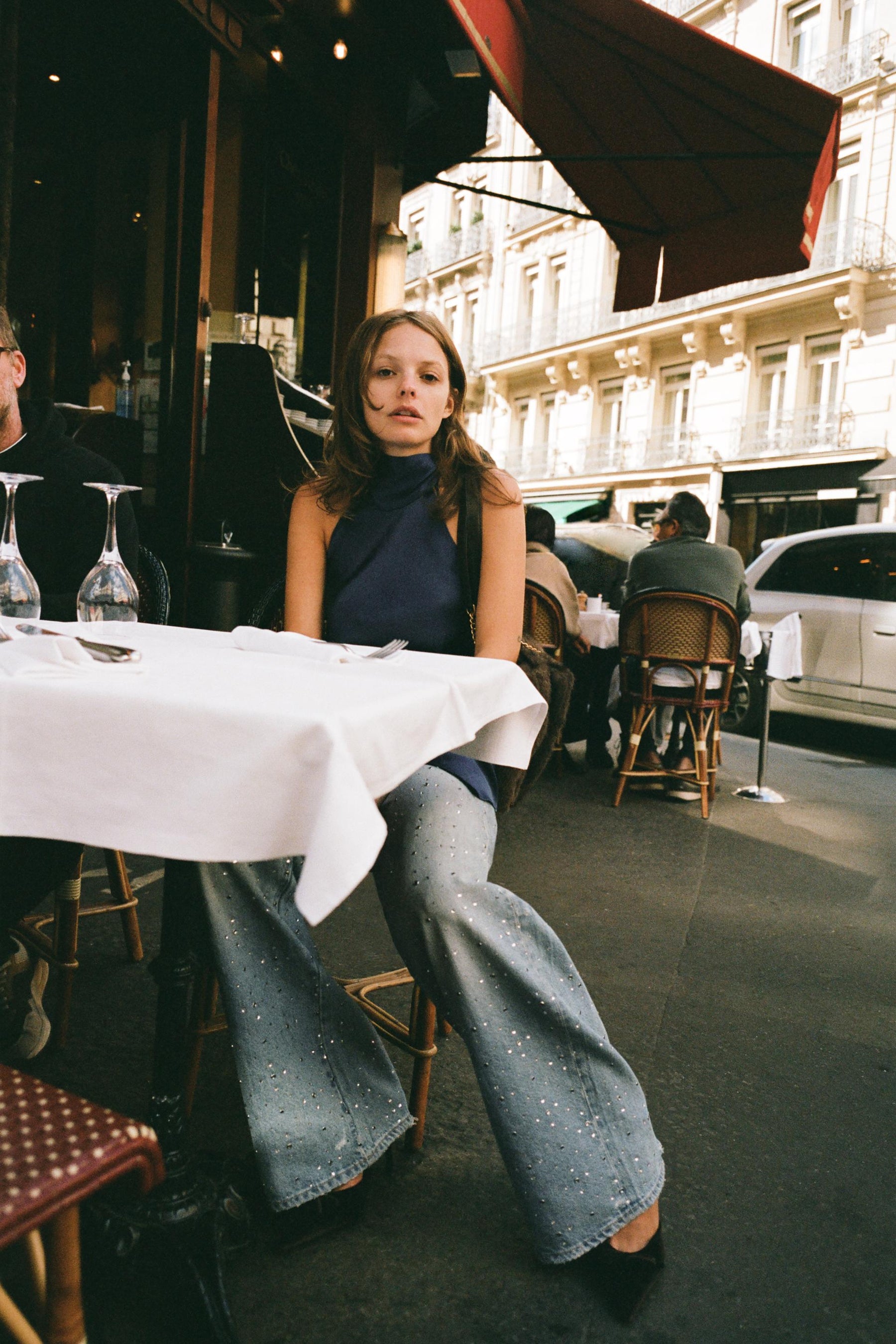 Rhinestone Embellished Baggy Jeans