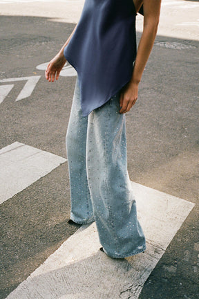 Rhinestone Embellished Baggy Jeans