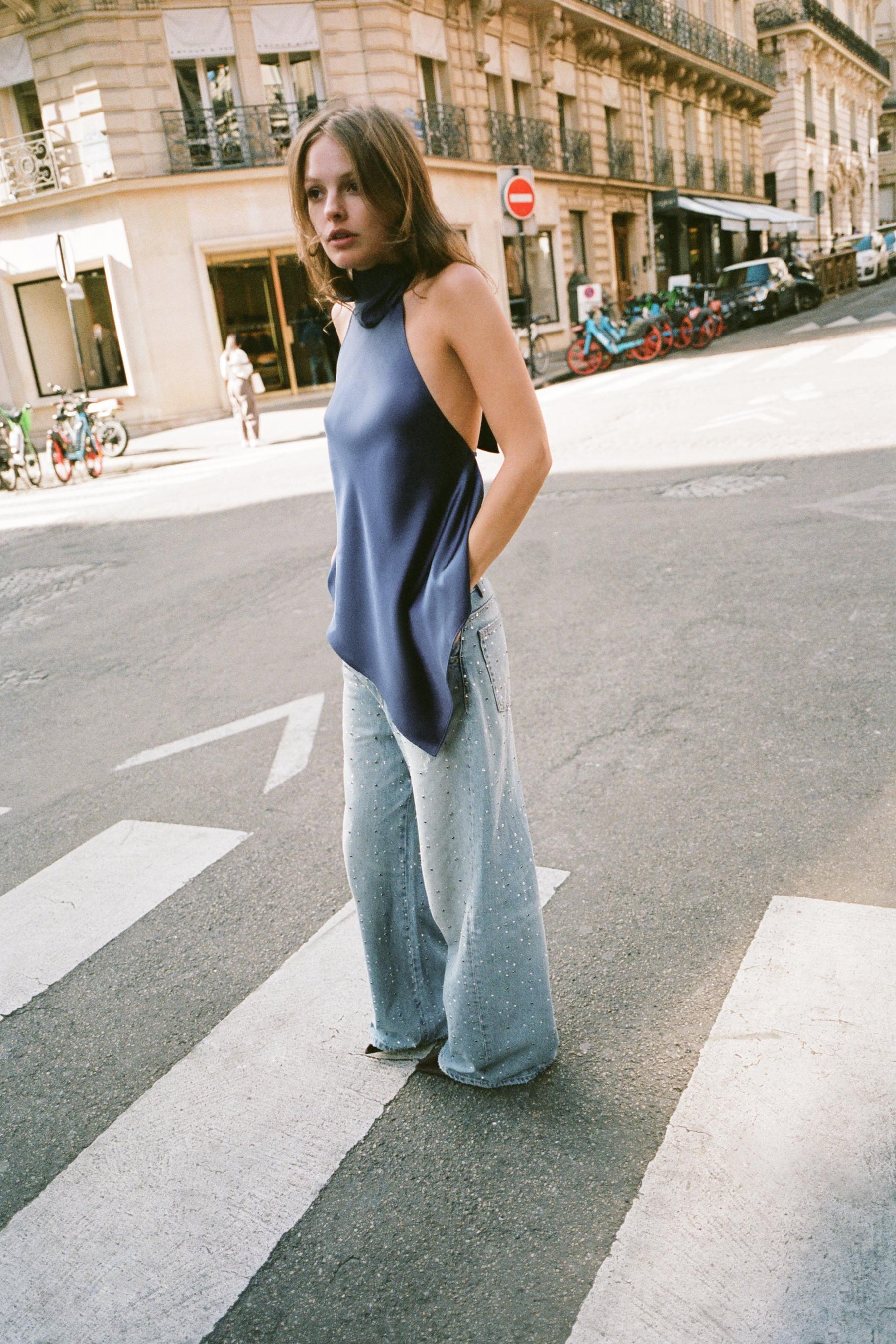 Rhinestone Embellished Baggy Jeans