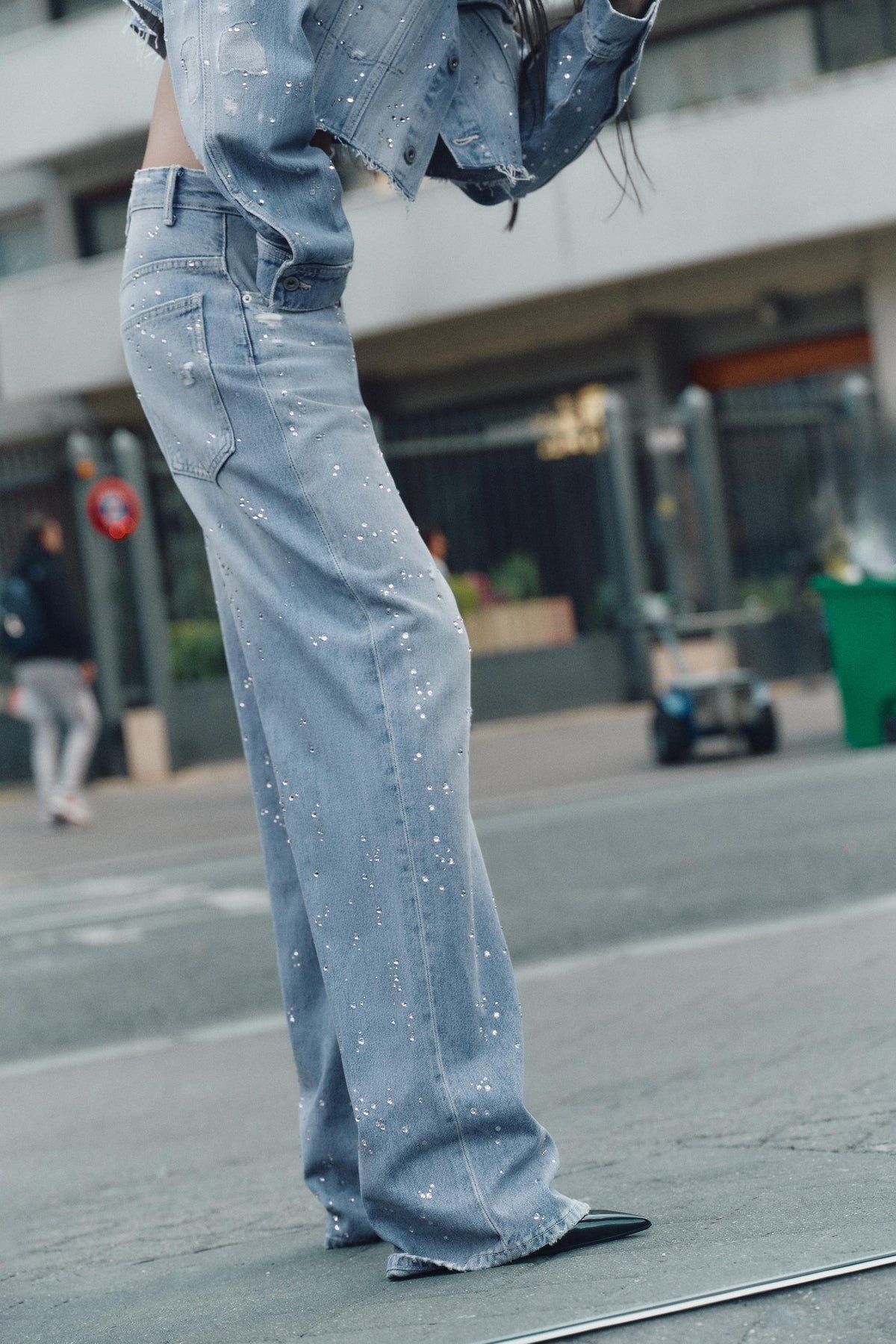 Rhinestone high-waist straight-leg jeans