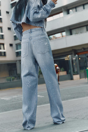 Rhinestone high-waist straight-leg jeans