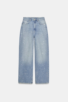 Rhinestone high-waist straight-leg jeans