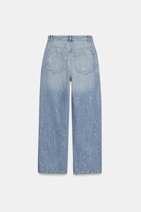 Rhinestone high-waist straight-leg jeans