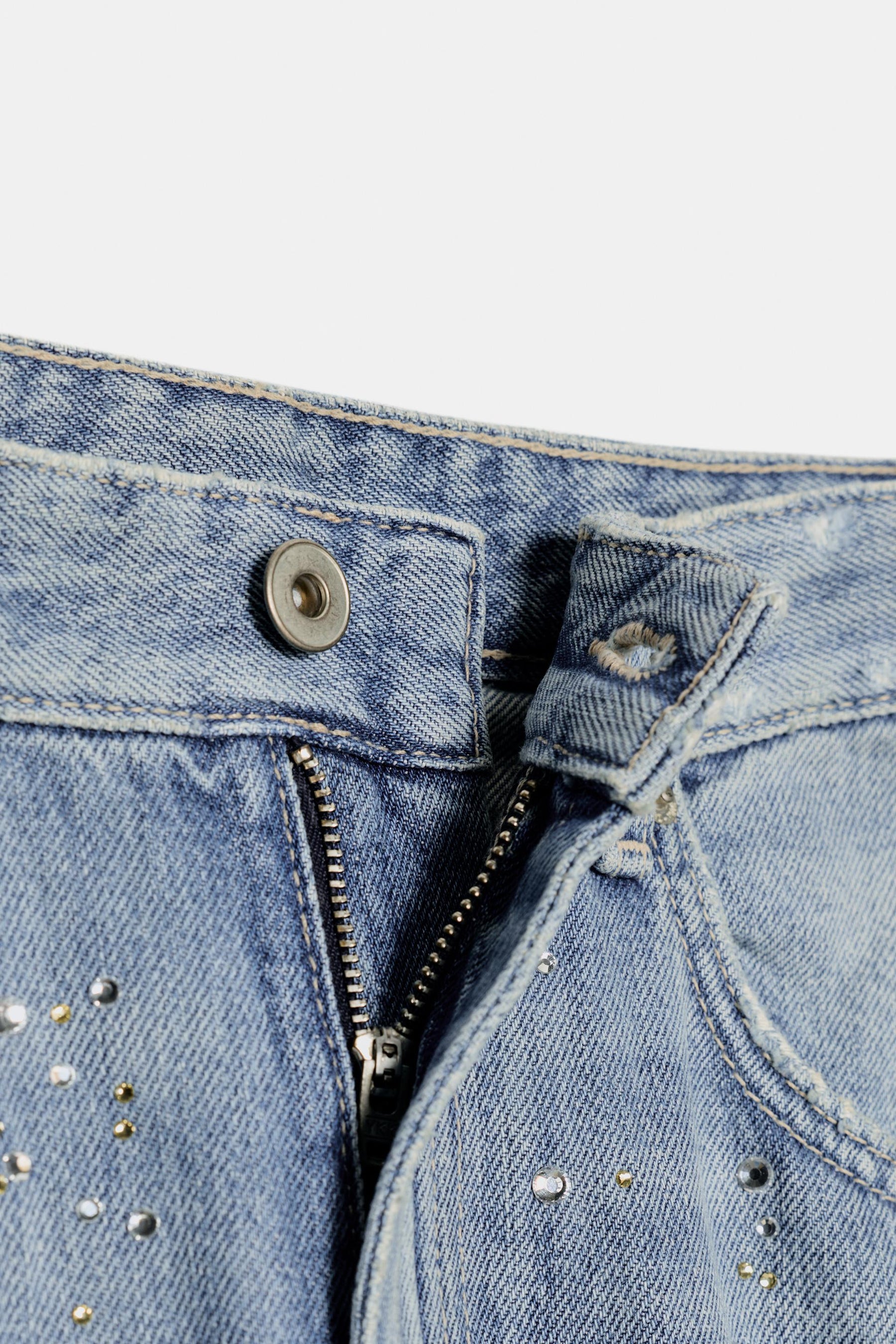 Rhinestone high-waist straight-leg jeans