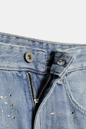 Rhinestone high-waist straight-leg jeans