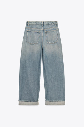 Baggy Folded Mid-Waist Jeans