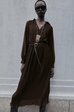 PLEATED MIDI DRESS WITH BELT - Image 4