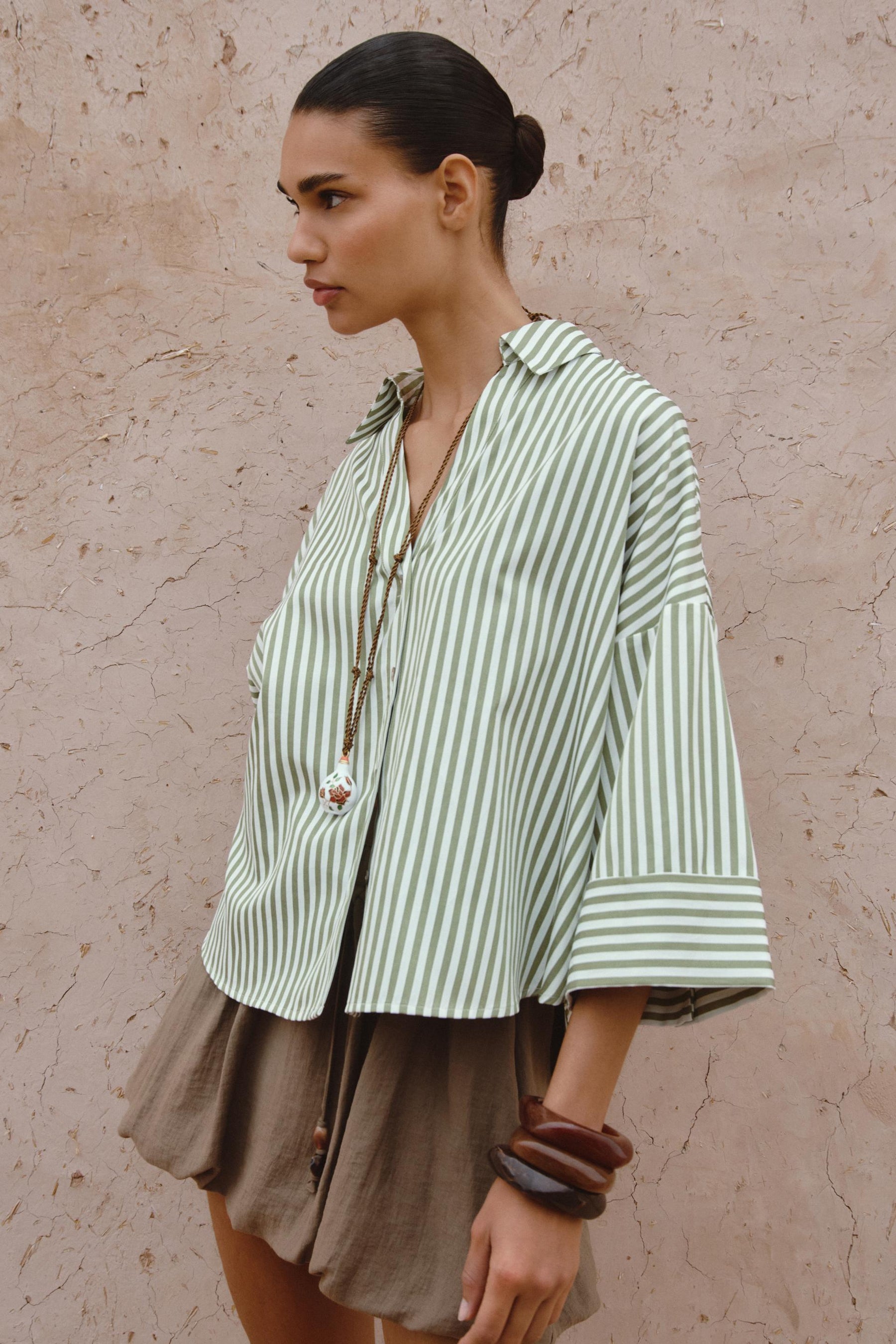 Striped Turn-Up Sleeve Shirt