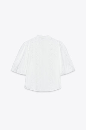 Embroidered Puff Sleeve Shirt