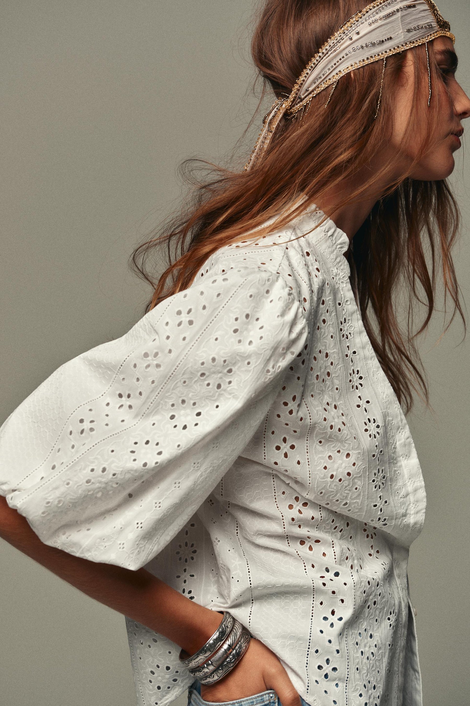 Embroidered Puff Sleeve Shirt