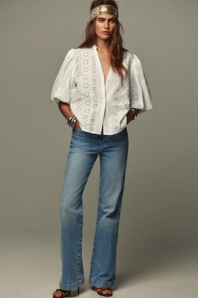 Embroidered Puff Sleeve Shirt