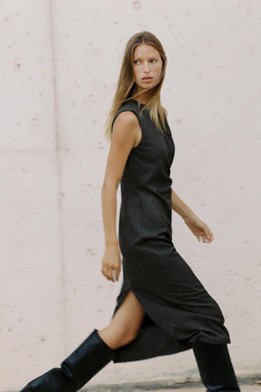 STRIPED MIDI DRESS