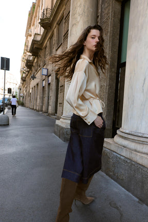 Satin Blouse with Belt