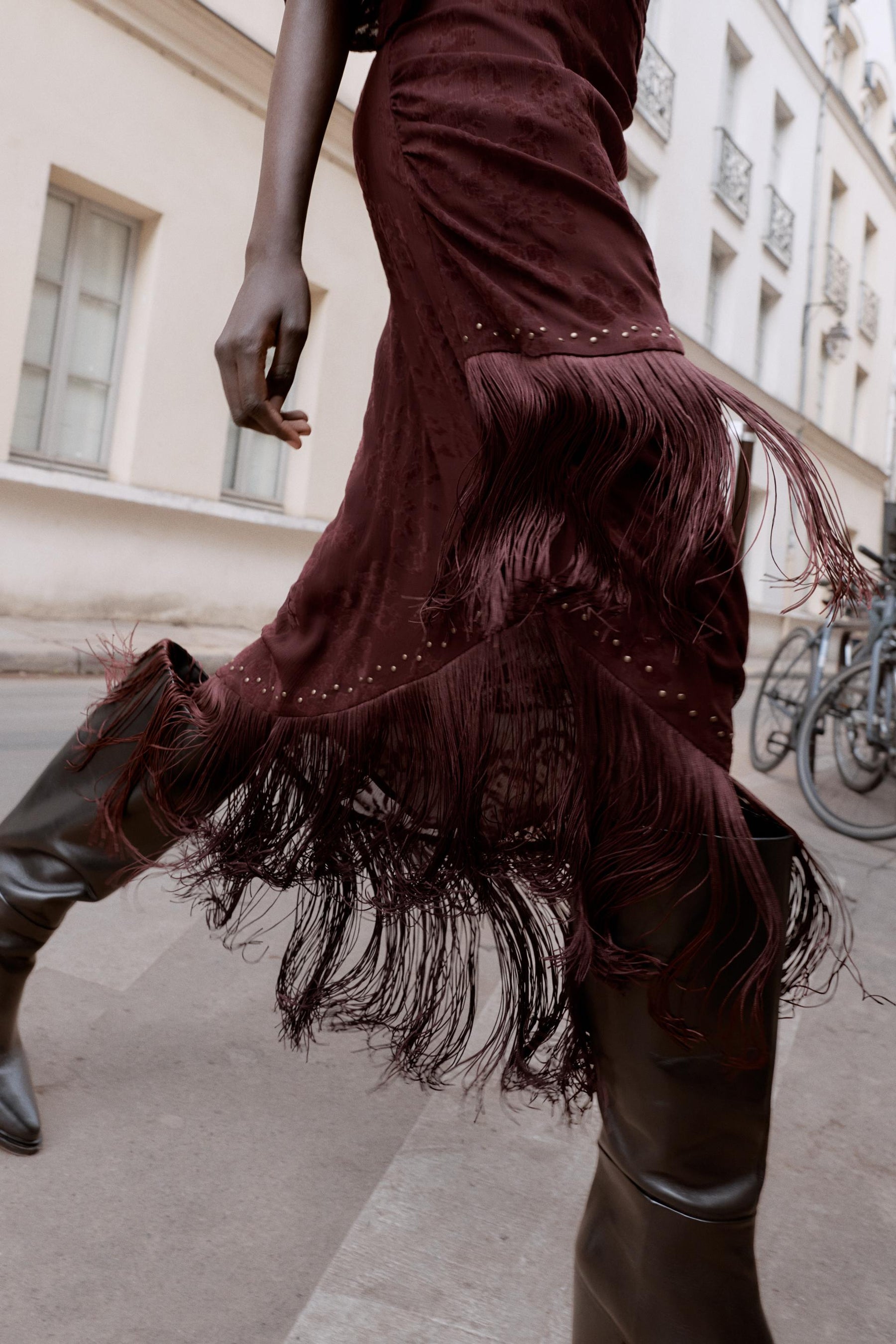 ASYMMETRIC DEVOURED FRINGE MIDI DRESS - Image 3