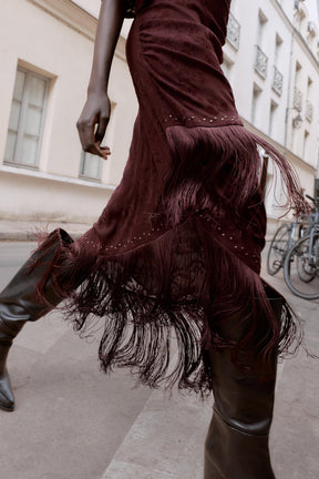 ASYMMETRIC DEVOURED FRINGE MIDI DRESS - Image 3