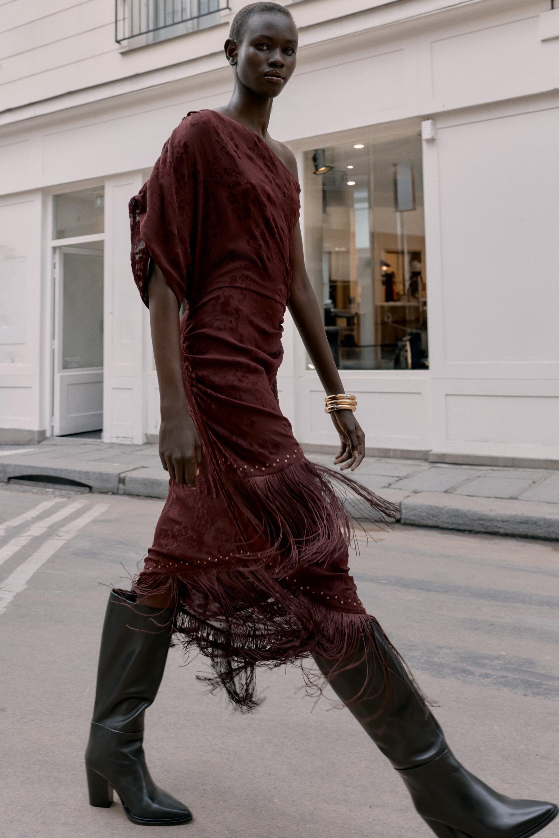 ASYMMETRIC DEVOURED FRINGE MIDI DRESS - Image 4