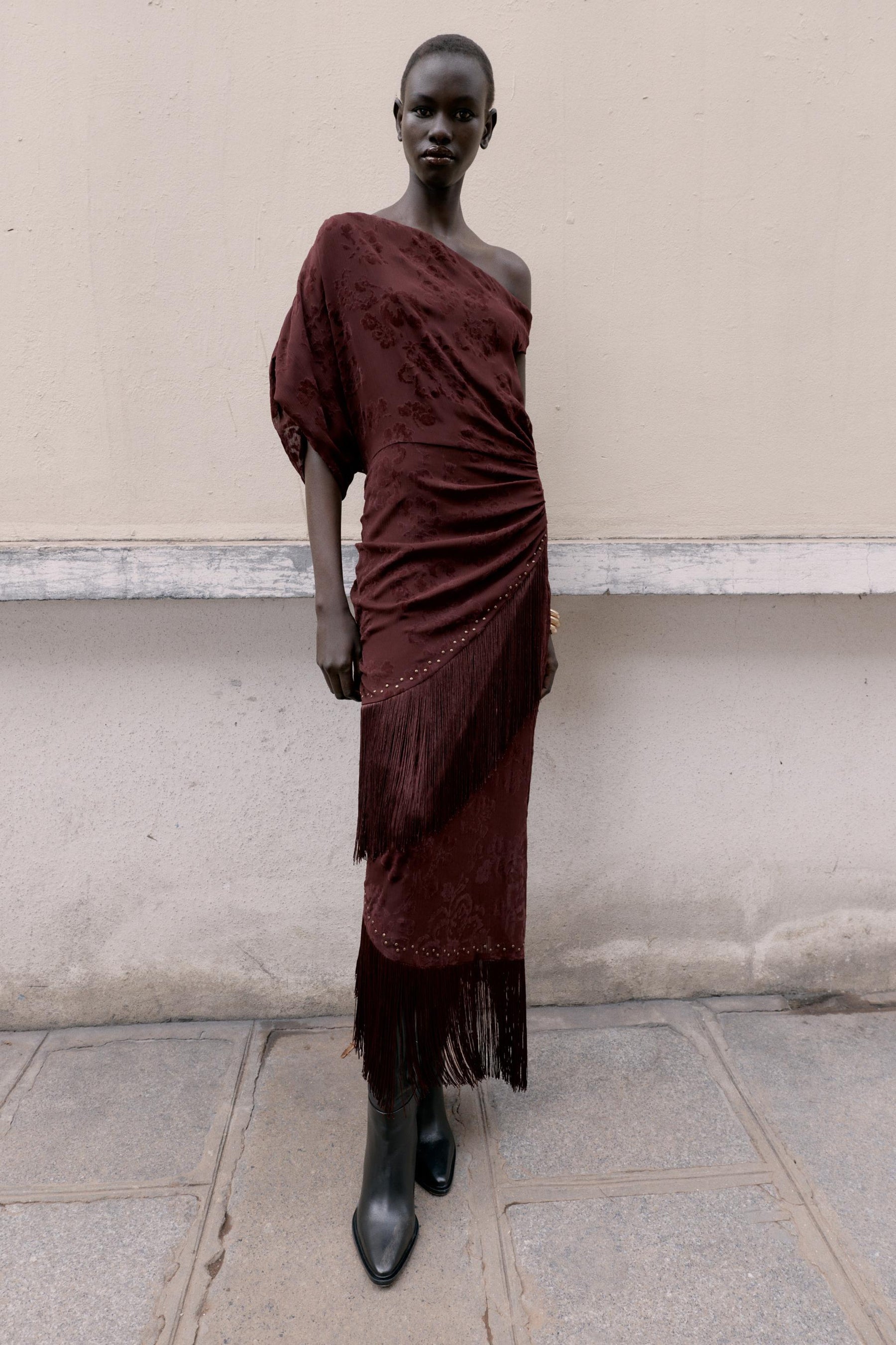 ASYMMETRIC DEVOURED FRINGE MIDI DRESS - Image 6