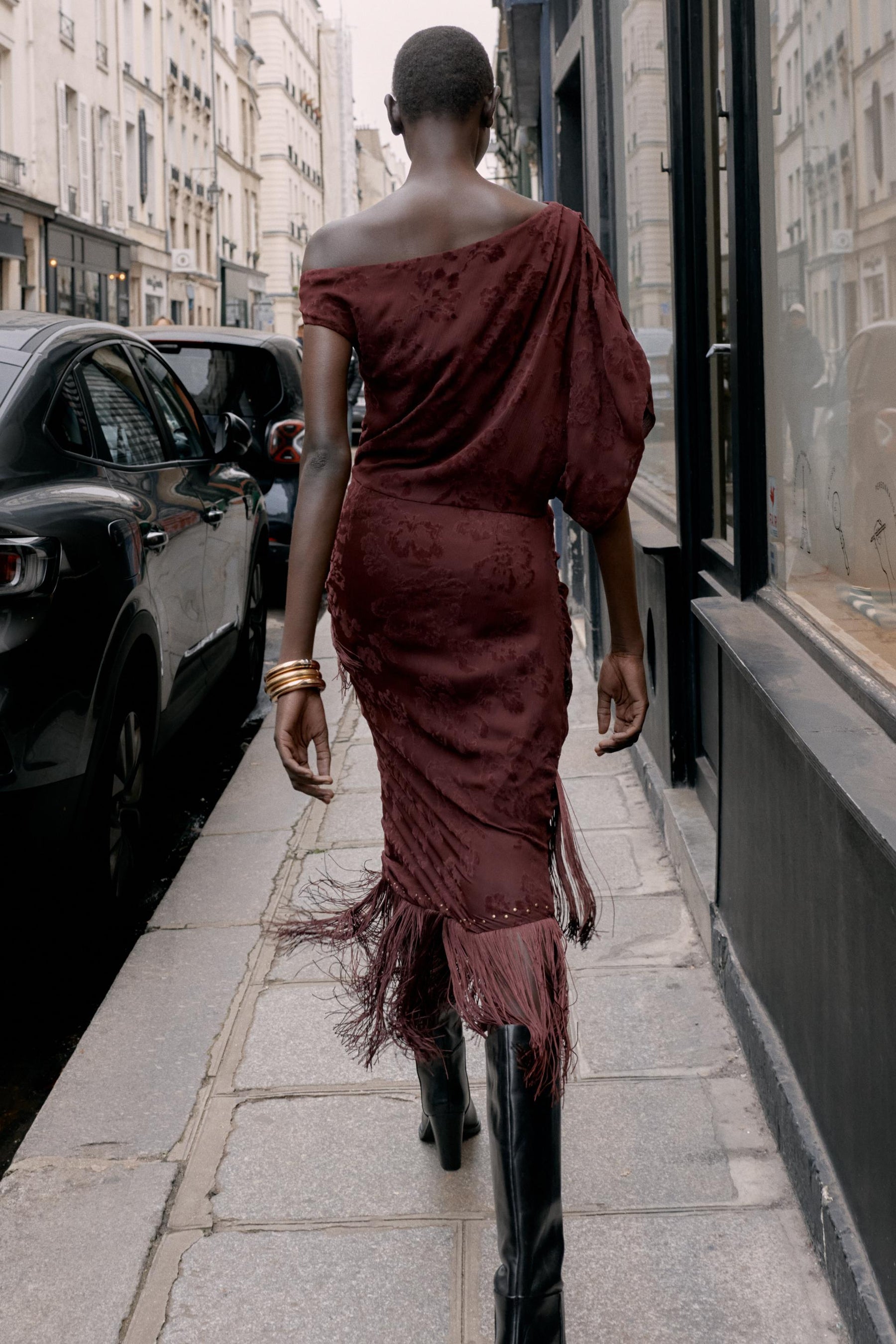 ASYMMETRIC DEVOURED FRINGE MIDI DRESS - Image 9