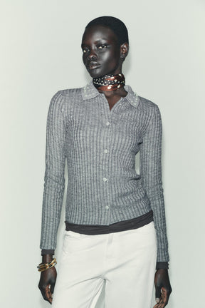 JEWEL COLLAR CUT-OUT CARDIGAN - Image 2