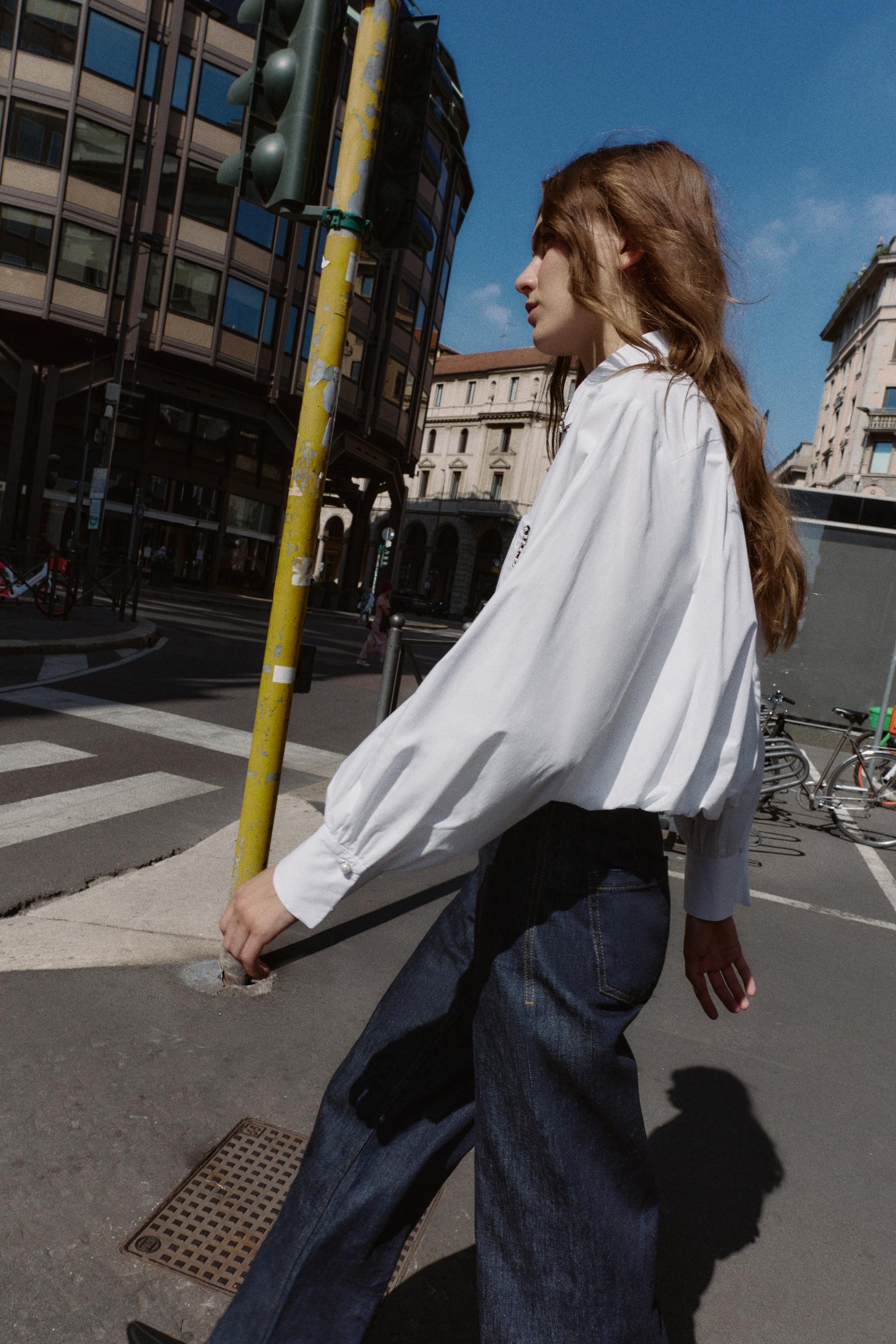 Beaded Poplin Balloon Shirt