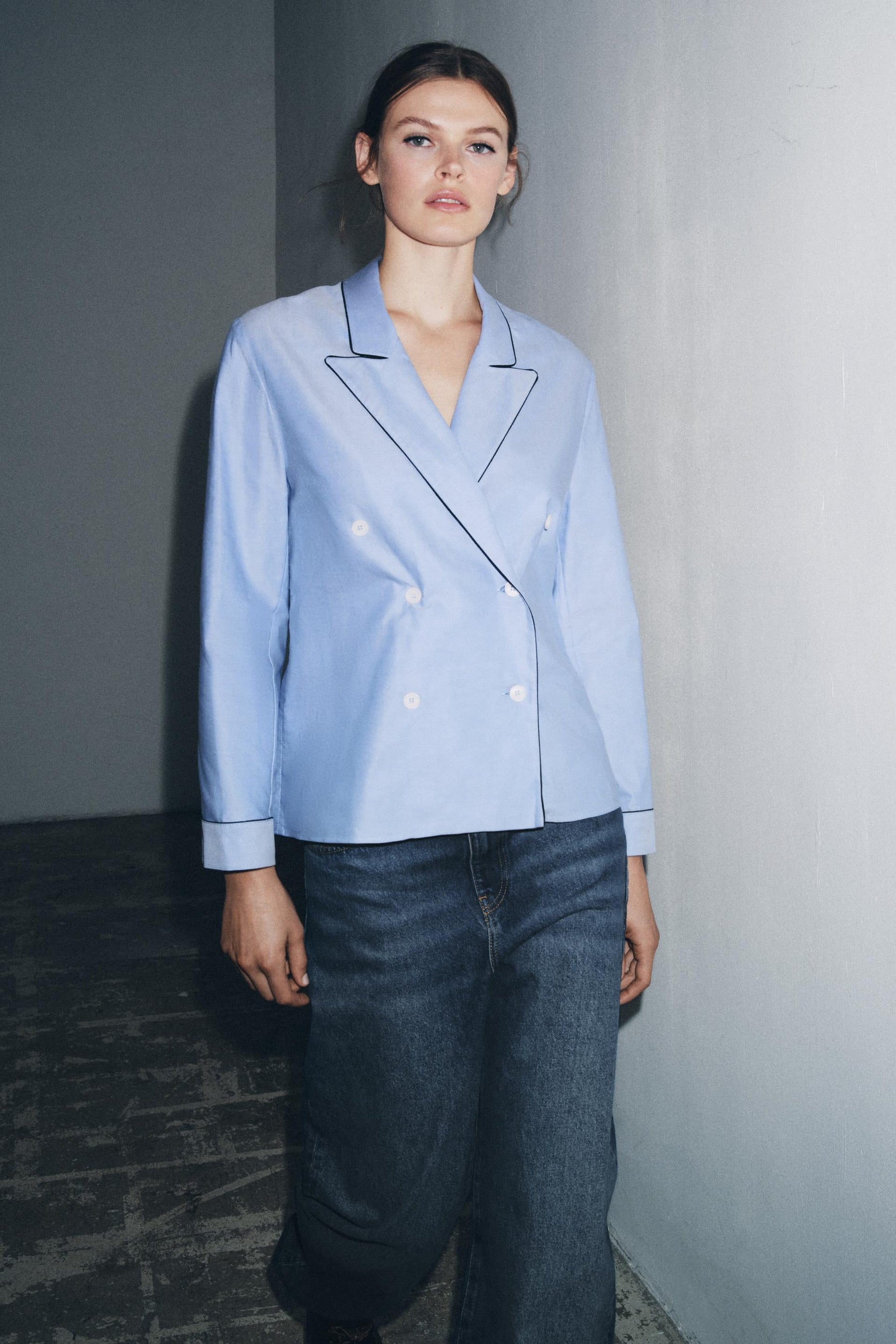 Contrast Piping Wrap Shirt