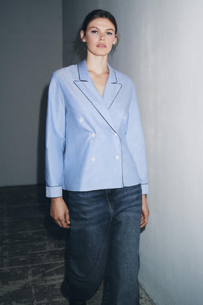 Contrast Piping Wrap Shirt