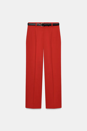 Straight-leg trousers with belt