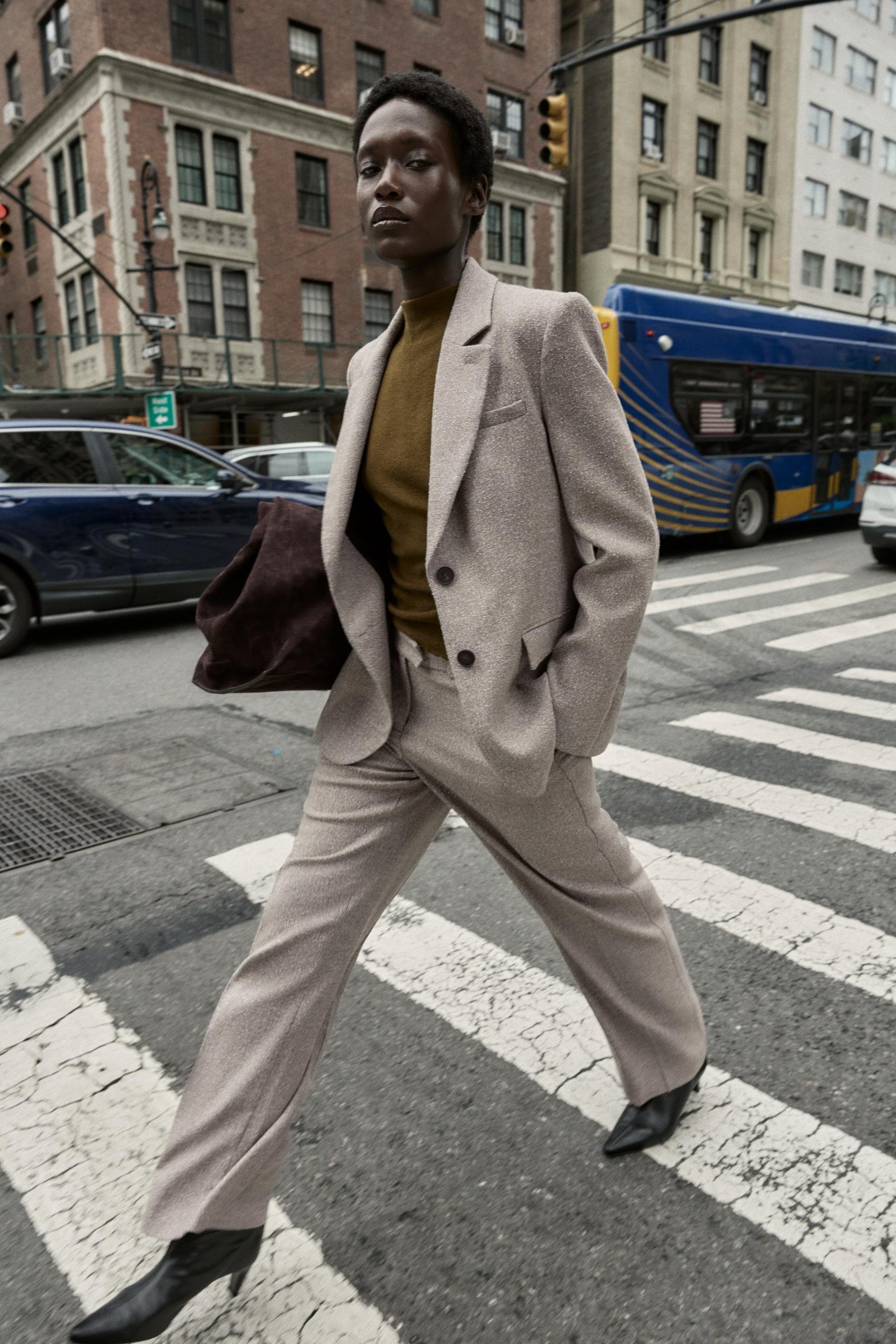 STRAIGHT-LEG TEXTURED TROUSERS