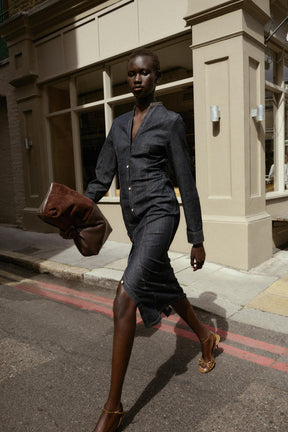 FITTED DENIM MIDI DRESS - Image 1