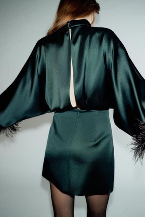 SHORT SATIN FEATHER DRESS - Image 5