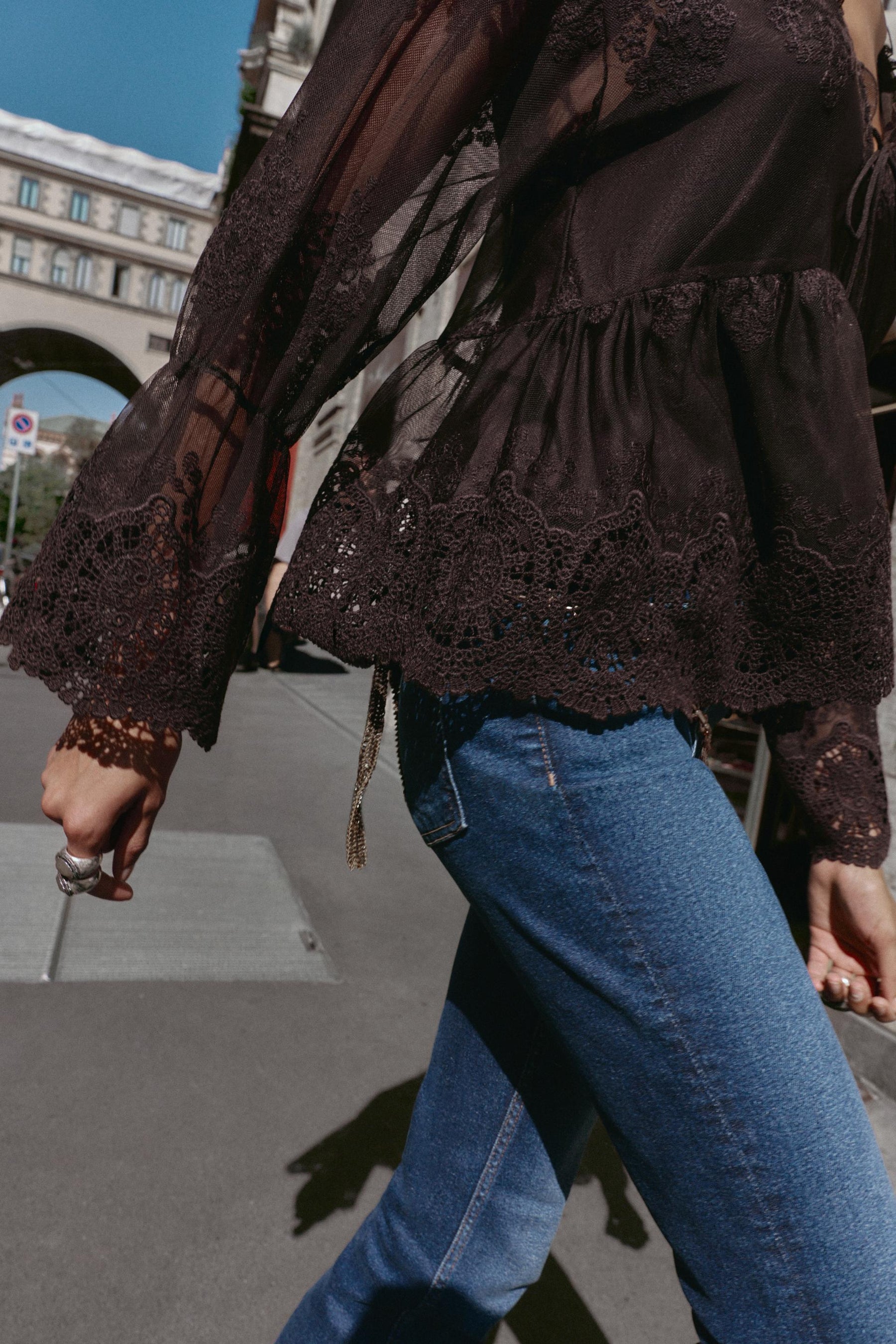 EMBROIDERED TULLE BLOUSE