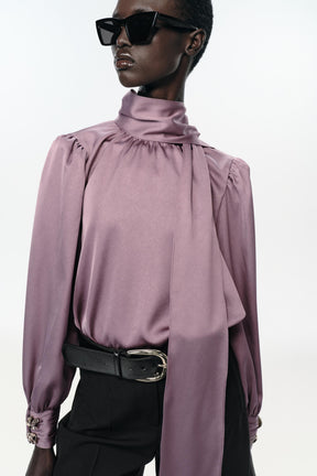 Satin Bow-Accent Shirt