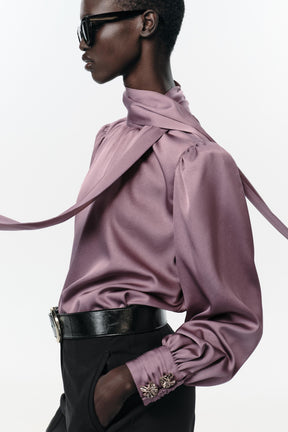 Satin Bow-Accent Shirt