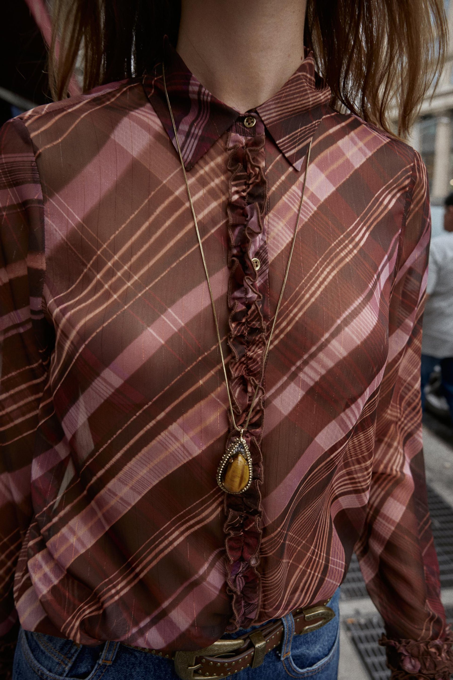 Semi-sheer check blouse