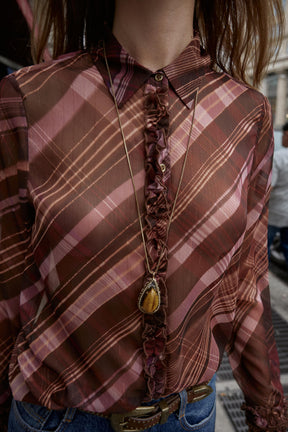 Semi-sheer check blouse