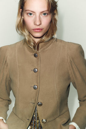 Faux Suede Puff Sleeve